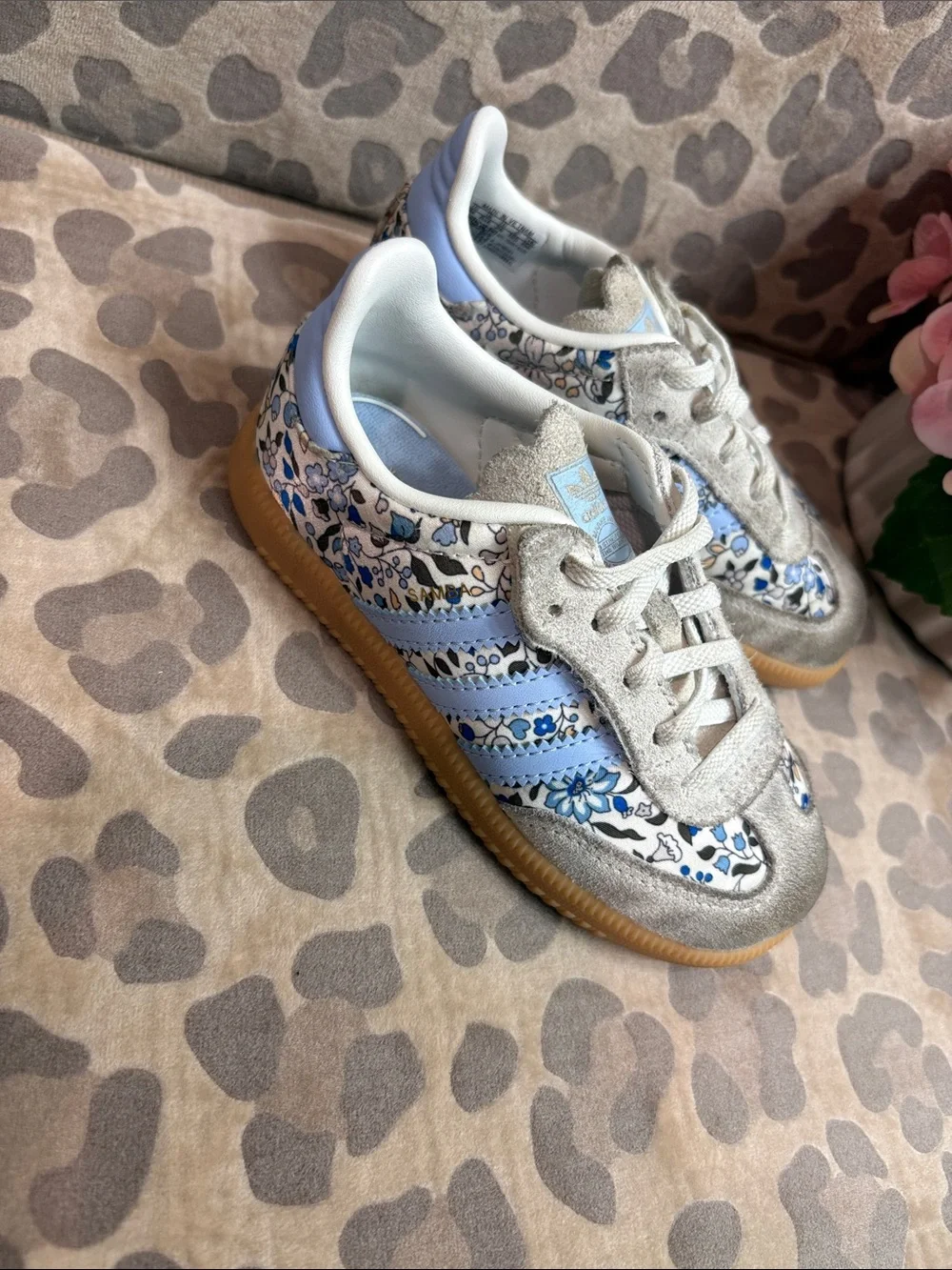 adidas Kids Floral Sneakers in Light Blue and Silver